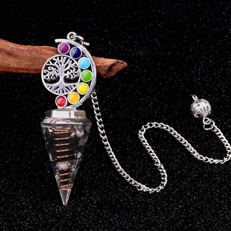2145-Nova Árvore Colorida da Vida Resina De Cascalho De Cristal Hexagonal Cone Pêndulo Yoga Ornamento De Meditação