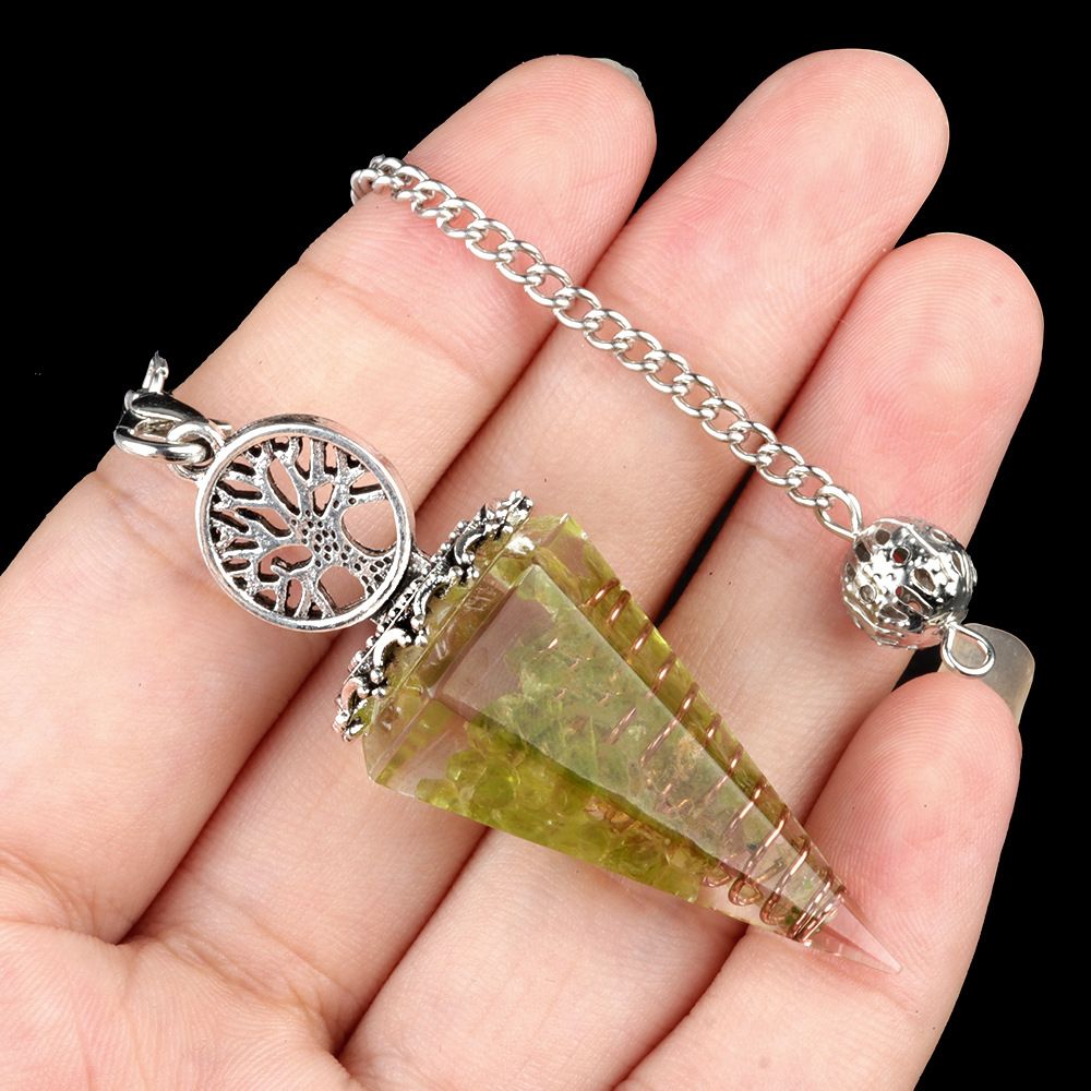 1769-Árvore da Vida Resina Pêndulo de cascalho, Pêndulo de cone hexagonal epóxi de ágata cristal