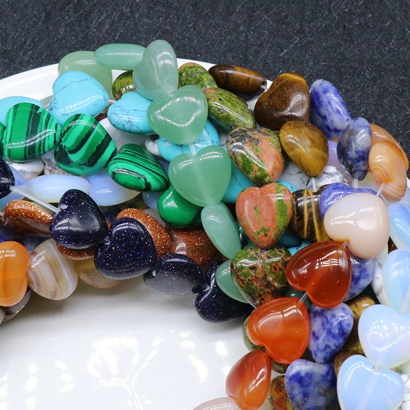 873-Amor de pedra preciosa de ágata de cristal natural 14mm coração frisado DIY colar brincos de jóias material
