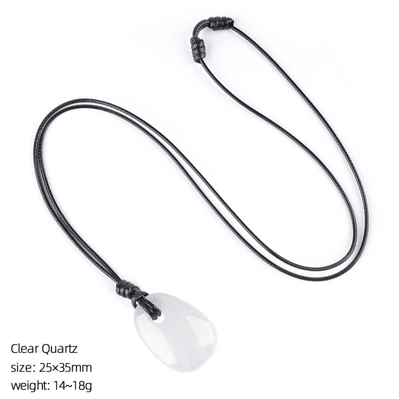 Colar de cristal natural, joias de corrente de suéter versátil retrô, corda trapezoidal tecida à mão com orifício grande, pingente de pedra áspera.