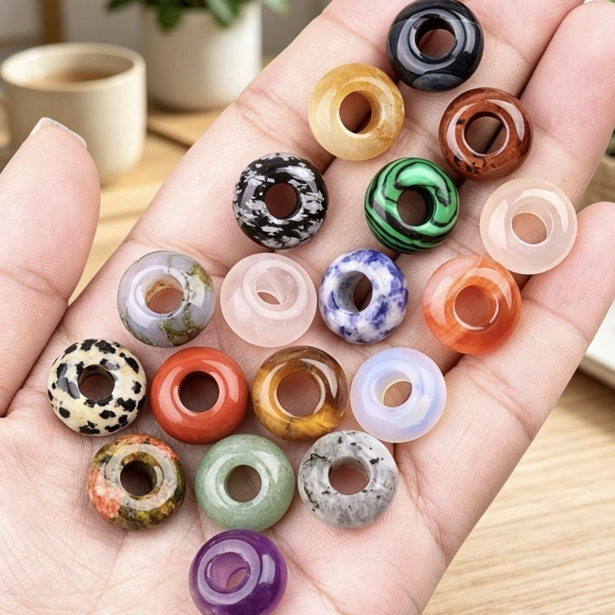 325-Grânulos de orifícios grandes 8 * 14mm de cristal de ábaco de ágata material de acessórios tecidos à mão DIY