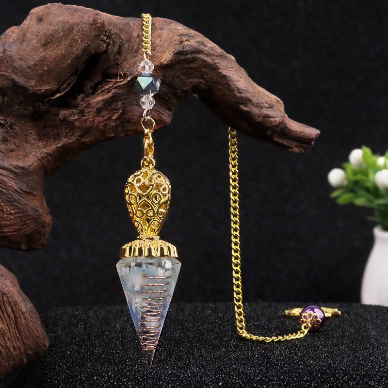 Jóias Pêndulo De Ouro Cristal Natural Ágata Resina De Pedra Semi-preciosa Pingente De Cone Hexagonal