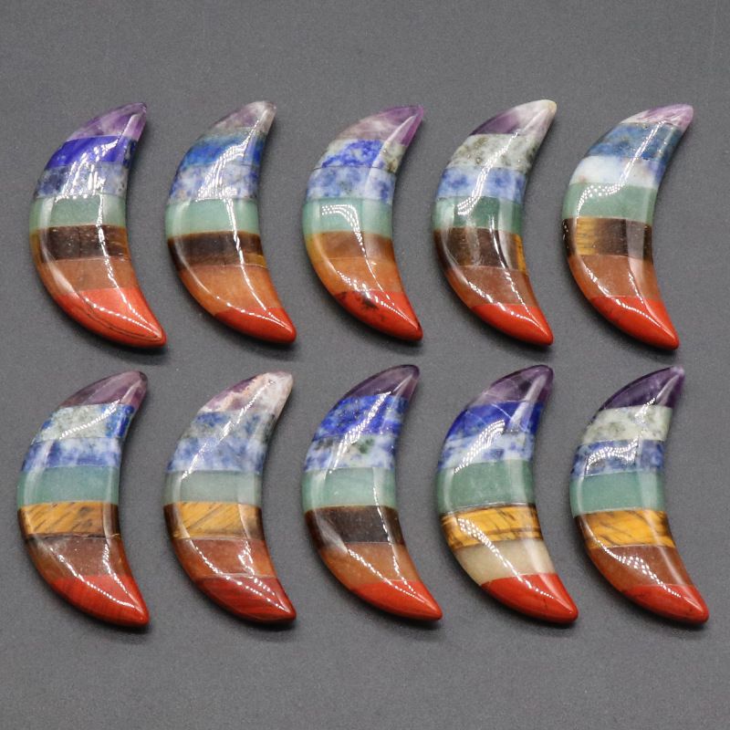 1225-Lua colorida, junção de ágata de cristal natural 23X49mm lua, pequeno ornamento de pedra colorida