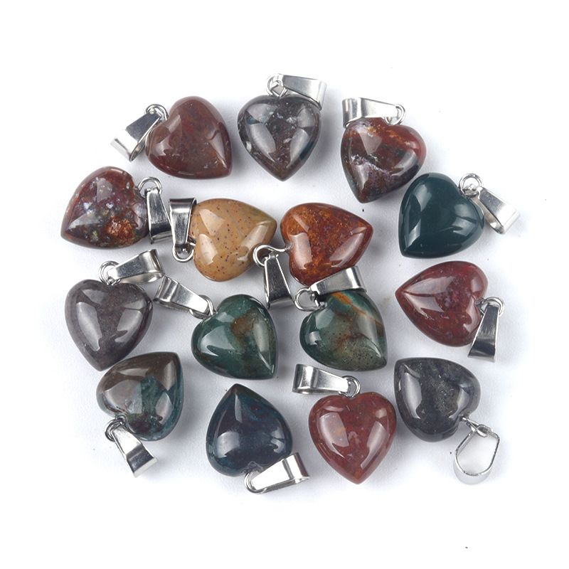 1676-13Mm pingente de amor, pingente de amor de pedra de cristal de ágata natural DIY colar em forma de coração acessórios de jóias