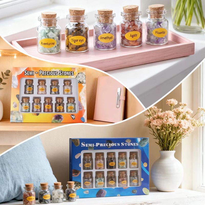 Kit de amostra de minério de minério de garrafa à deriva mini ensino infantil desgaseificando cristal triturado minério de pedra ornamento padrão