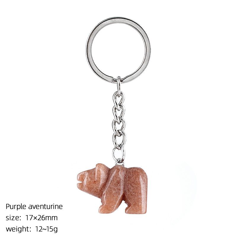 Pedra natural urso polar chaveiro criativo saco acessórios animais pedra cristal gravado urso pingente