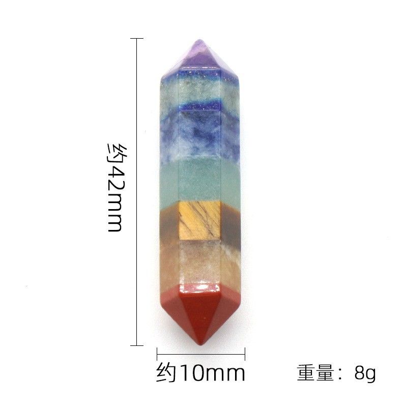 1288-Coluna hexagonal de ponta dupla de 10 × 42mm de pedra colorida de cristal natural processo de emenda de pedra semipreciosa