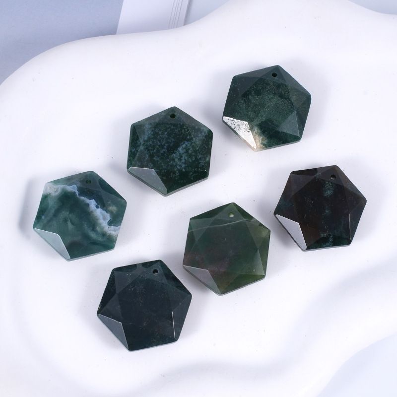 Acessórios de pingente de hexagrama de cristal natural Agate perfurado corte geométrico grande satélite colar de pedra