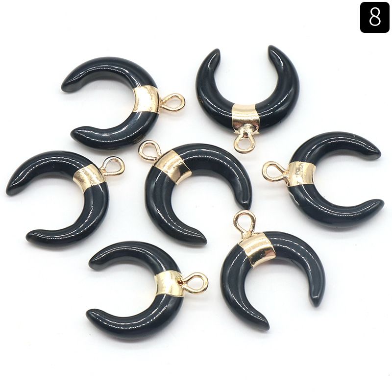 1440-Pó de cristal mini lua crescente pingente de chifre dourado Pingente de lua em forma de C DIY colar brincos material de jóias