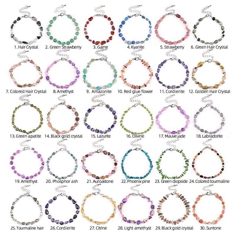 2077-Pulseira de ametista cristal azul turmalina cabelo cristal pulseira de pedra irregular mercadoria cênica