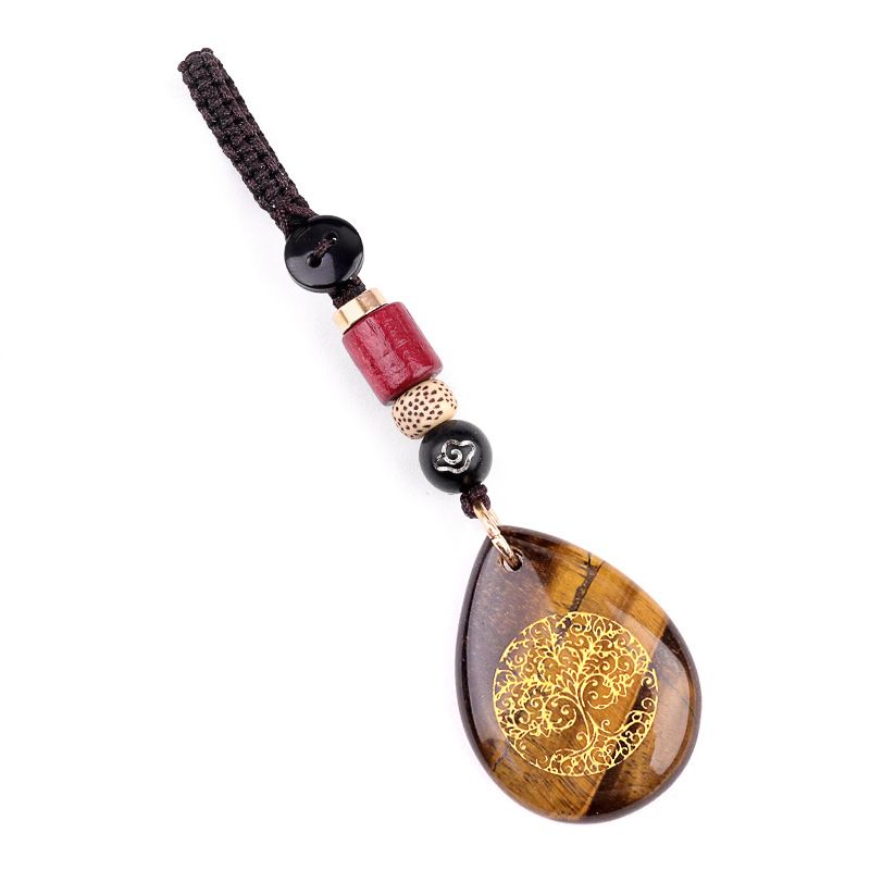 2104-Ametista em pó cristal olho de tigre gravura árvore da vida símbolo gota de água chaveiro pingente DIY