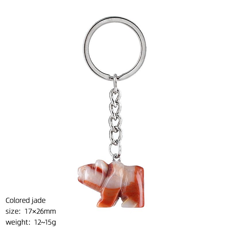Pedra natural urso polar chaveiro criativo saco acessórios animais pedra cristal gravado urso pingente