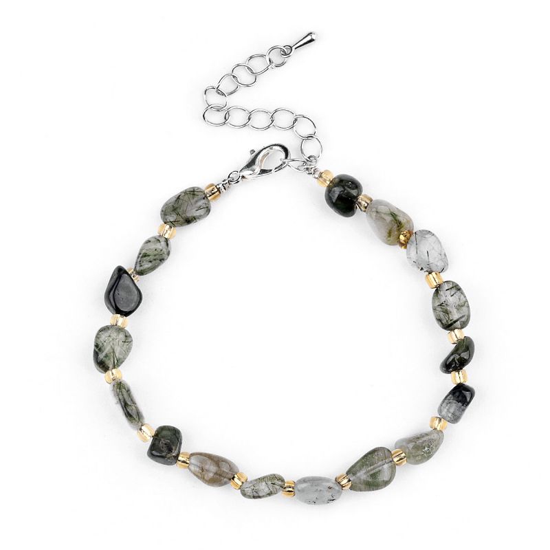 2077-Pulseira de ametista cristal azul turmalina cabelo cristal pulseira de pedra irregular mercadoria cênica
