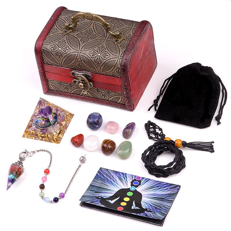 2135-Cristal Artesanato Cristal Natural Pedra Colorida Tecida Malha Bolso Pirâmide Pêndulo Conjunto De Cascalho