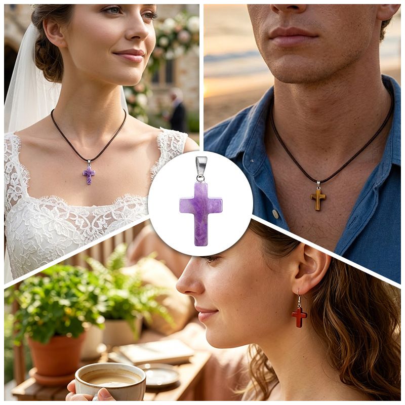 Pingente de cruz de cristal natural Acessórios de moda europeus e americanos pedra áspera polida colar de cruz de pedra semipreciosa