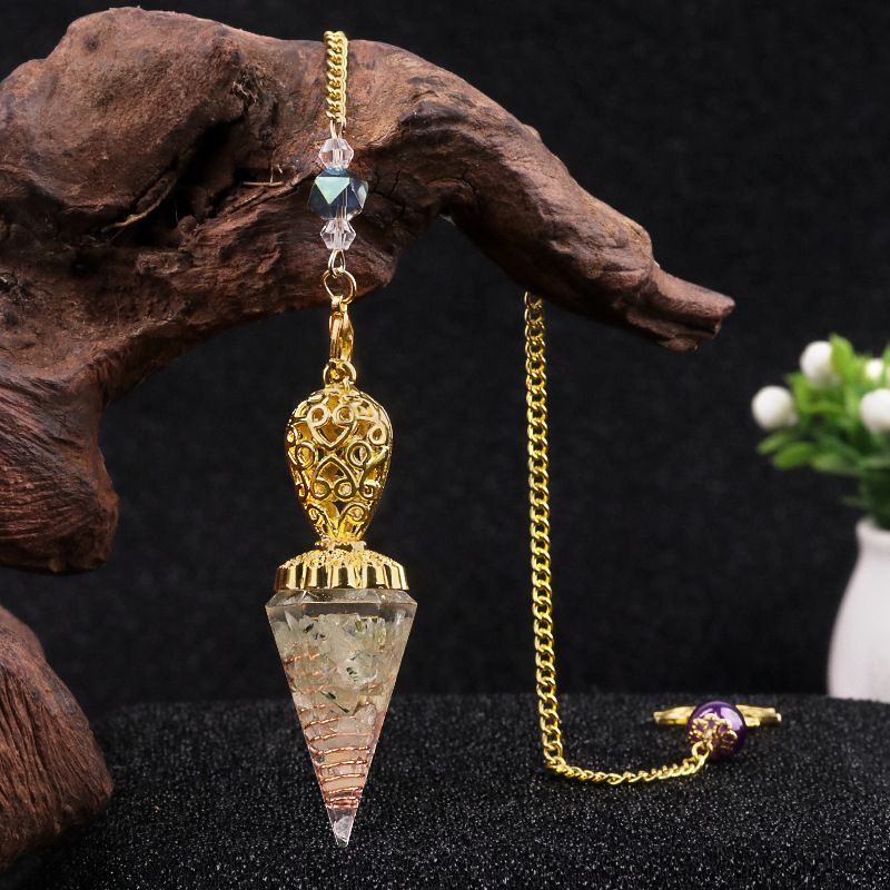 Jóias Pêndulo De Ouro Cristal Natural Ágata Resina De Pedra Semi-preciosa Pingente De Cone Hexagonal