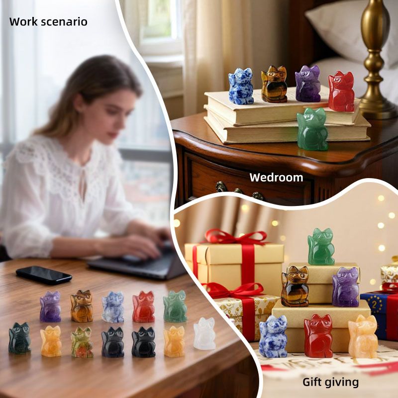 1 polegada ornamento de gatinho de pedra semipreciosa esculpido à mão ametista gato criativo enfeite de mesa
