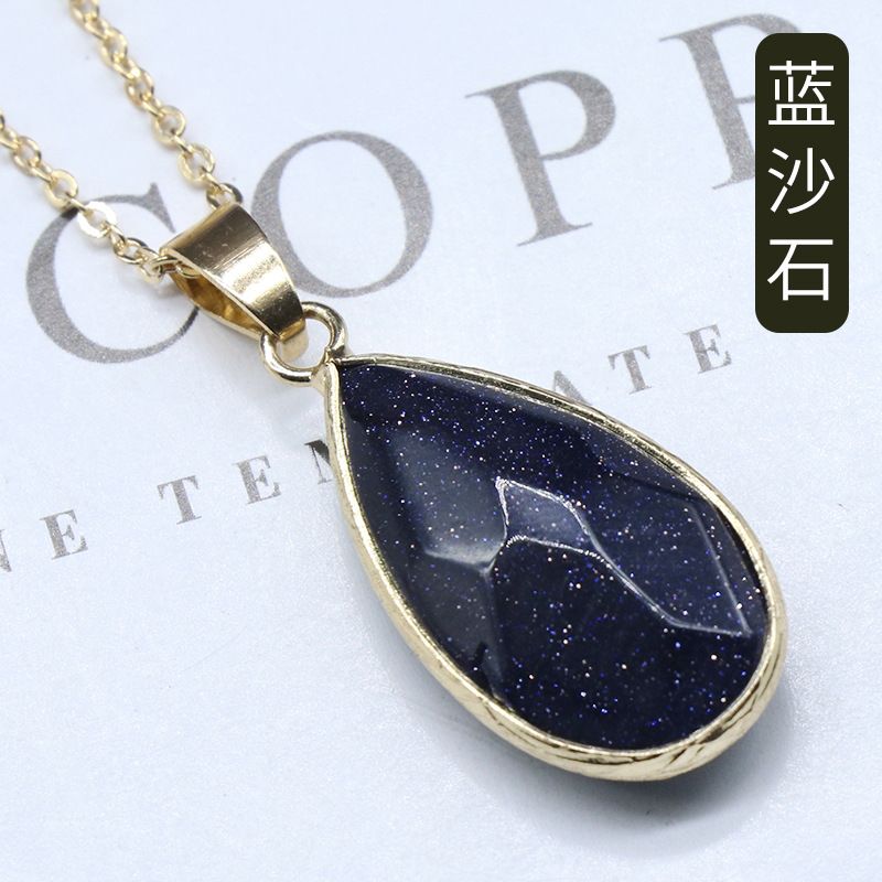 Pingente de bainha de corte de gota de água de jade de ágata de cristal natural, colar de gota de água de lápis-lazúli de cristal de pedra de olho de tigre