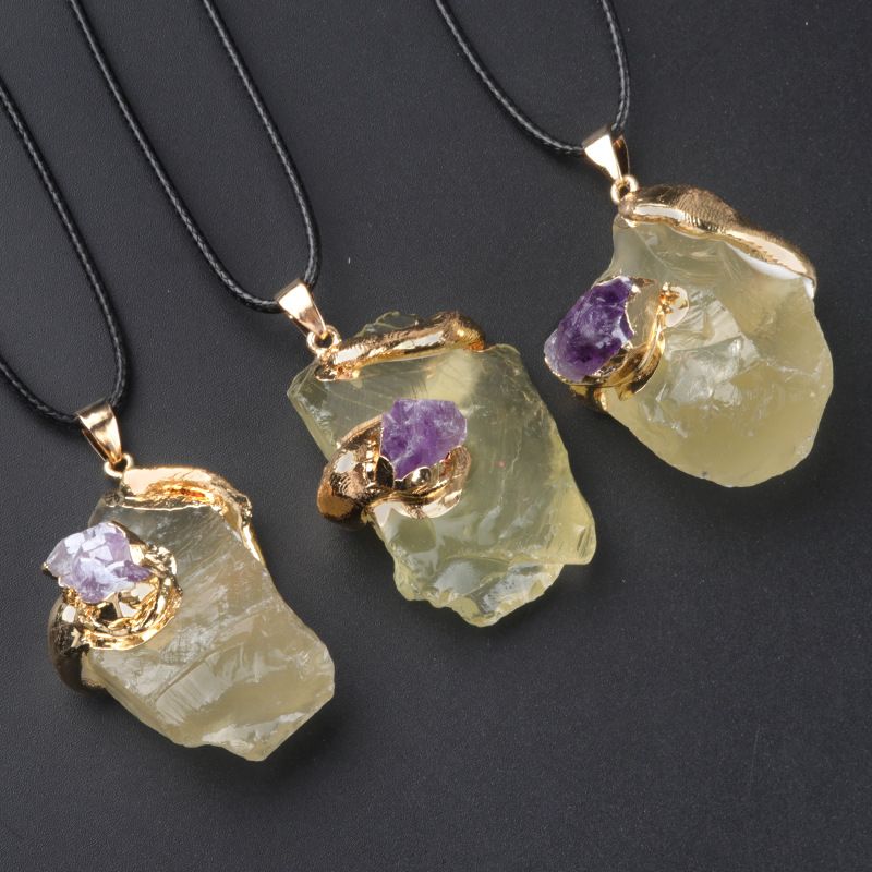 20 ~ 40Mm cristal dourado pingente de pedra áspera de cristal multicolorido colar irregular acessórios de jóias