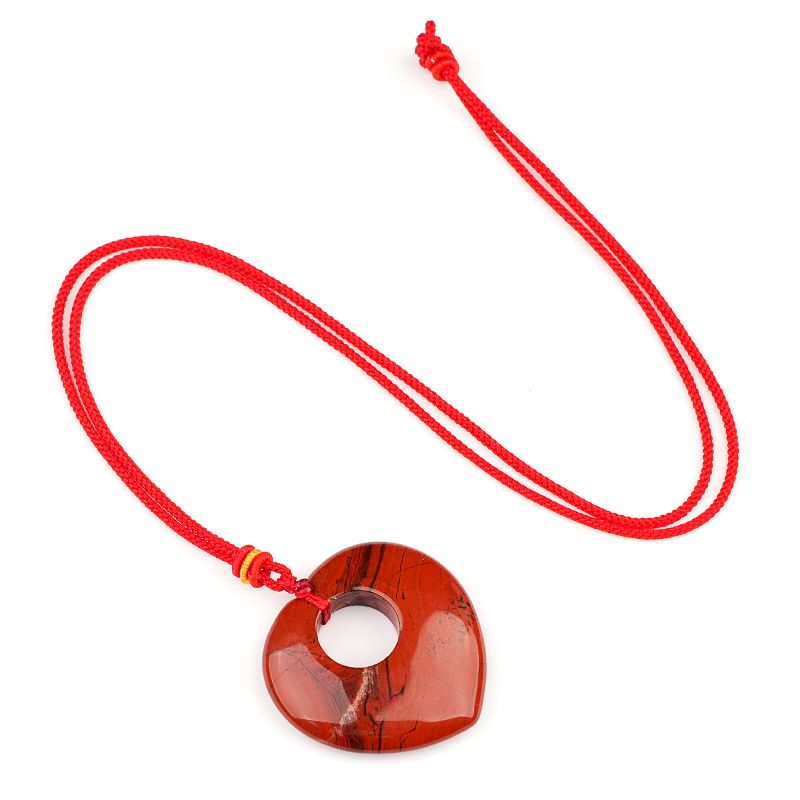 Colar de pedra de cristal natural colar de pedra de amor suéter corrente olho de tigre coração de pedra colar de pedra de pêssego pingente