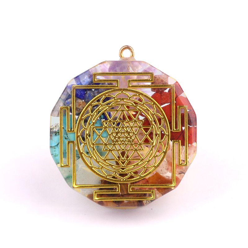 2177-Colorido cristal ágata pedra cascalho resina 35mm pingente hexagonal, colar chaveiro multi-estilo