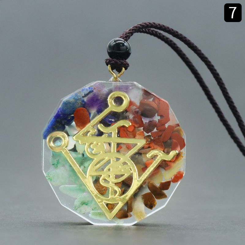 1556Reiki Energia de Cura Sete Veias Colar de Resina de Cascalho de Cristal Natural
