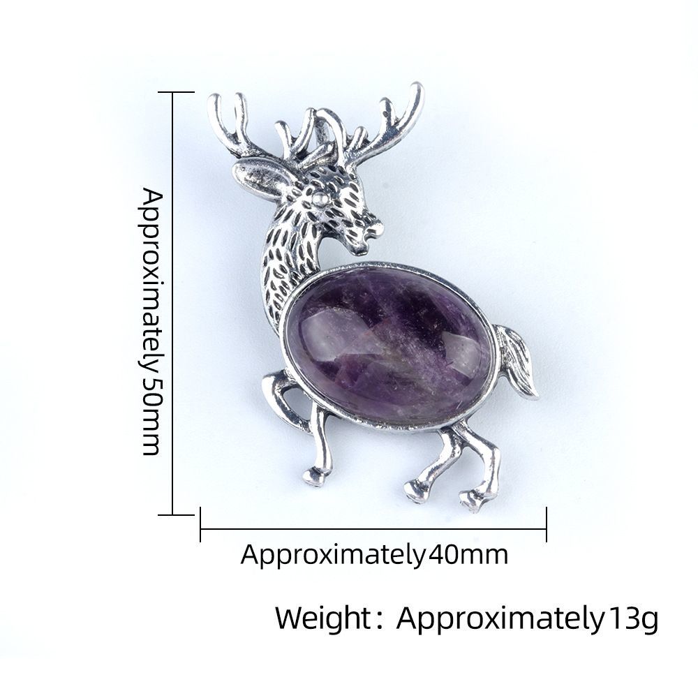 1934-Pingente de broche de alce de pedra semipreciosa incrustada em liga de cristal natural Alfinete de moda europeu e americano