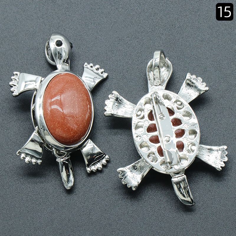 Pingente de broche de tartaruga 1558, acessórios de colar de pingente de pedra preciosa incrustada em liga de cristal natural