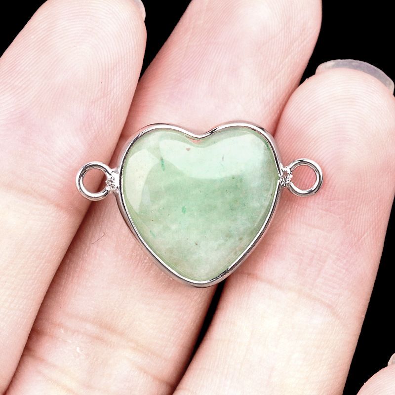 2026-15Mm conector de bainha de amor, pedra semi-preciosa natural amor duplo orifício de suspensão acessórios de jóias DIY
