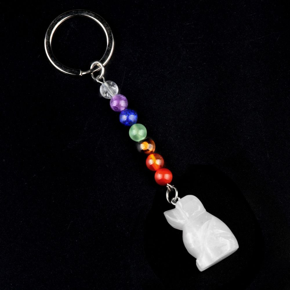 1958-Chaveiro de cachorro de pedra de cristal colorido, pingente de jóias de chakra, pingente de chaveiro de animal pequeno