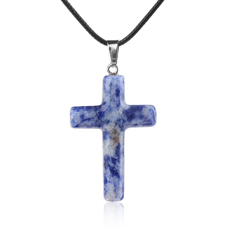 1488 Colar de cruz de cristal natural de 40 mm de venda quente elegante versátil grande pingente de cruz de ágata redonda