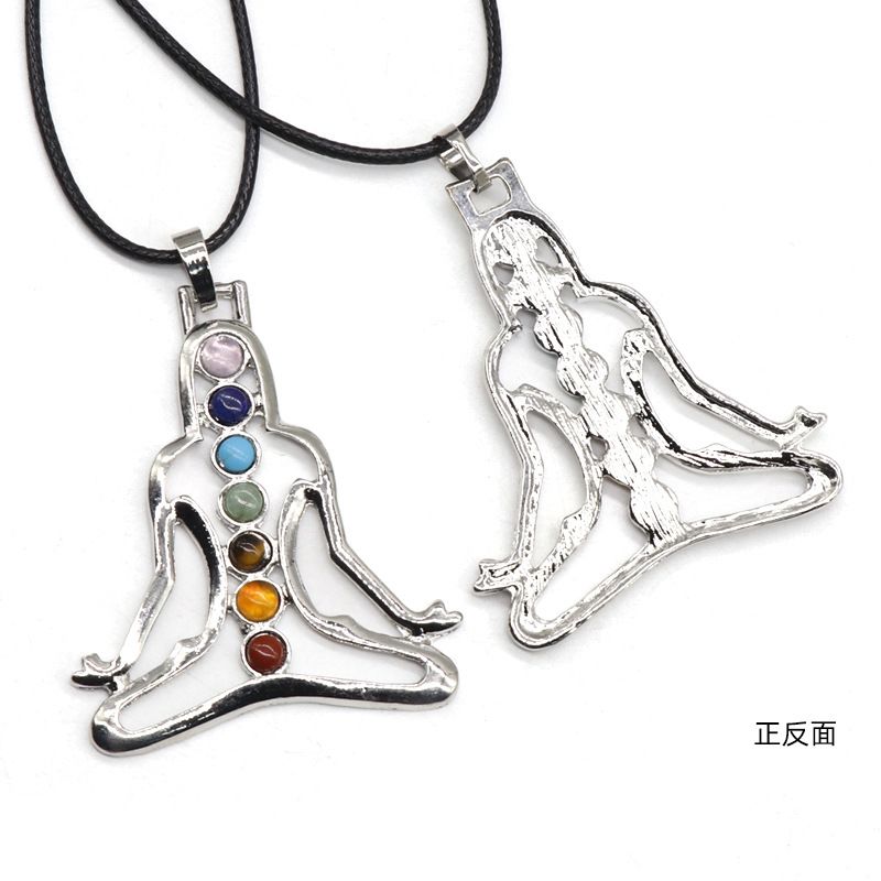 516 Pingente de meditação de sete veias, jade de cristal natural, colar de corda de couro de ioga colorido, acessórios de vestuário.