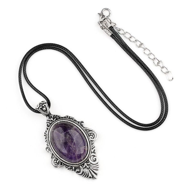 Pingente de pedra de olho de tigre natural, espelho mágico feminino estilo retro 31 * 46mm bainha pingente de cristal incrustado.