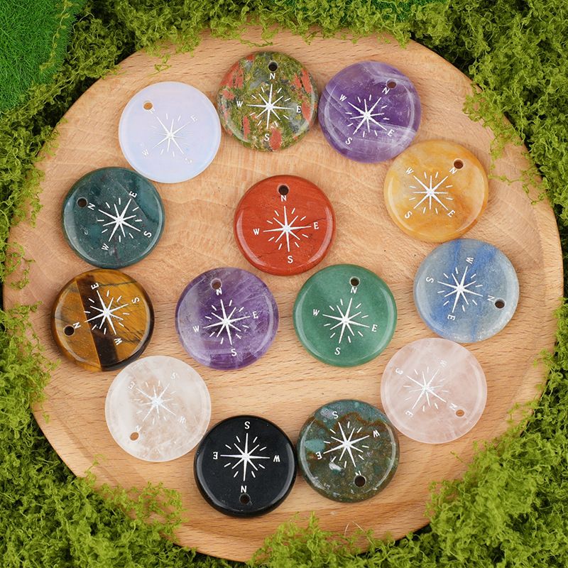 Pingente de estrela de bússola de cristal natural de pedra de ágata 30mm DIY colar de charme da sorte retro jóias pingente de presente