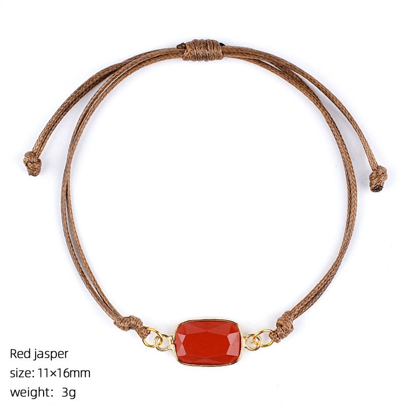 Pulseira de pedra semi-preciosa natural, corda trançada à mão retrô, bainha de corte ajustável, pulseira retangular de cristal natural.