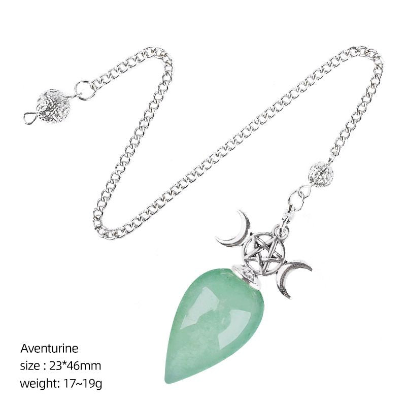 Pêndulo de cristal natural com corrente modelo mensal de gota de água yoga meditação frequência ajustável pêndulo de pedra natural
