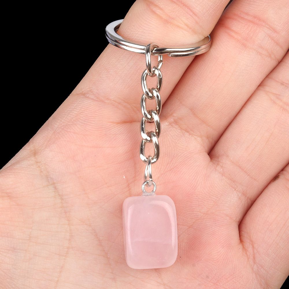1788-Cristal Colorido Pedra Irregular 16mm Chaveiro Quadrado Comprido DIY Gem Pingente Opala
