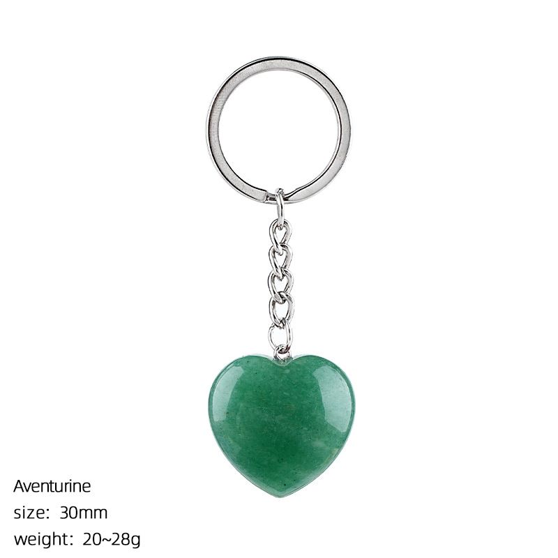 30Mm cristal natural amor chaveiro bonito saco decoração do carro pedra áspera polida pingente de coração de pedra semipreciosa