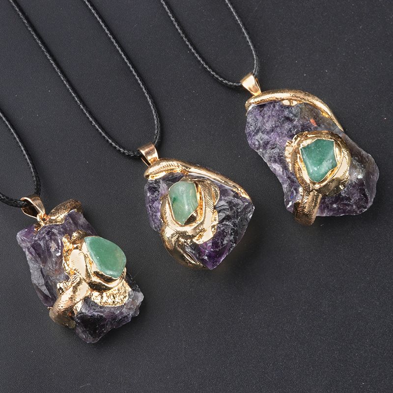 20 ~ 40Mm cristal dourado pingente de pedra áspera de cristal multicolorido colar irregular acessórios de jóias