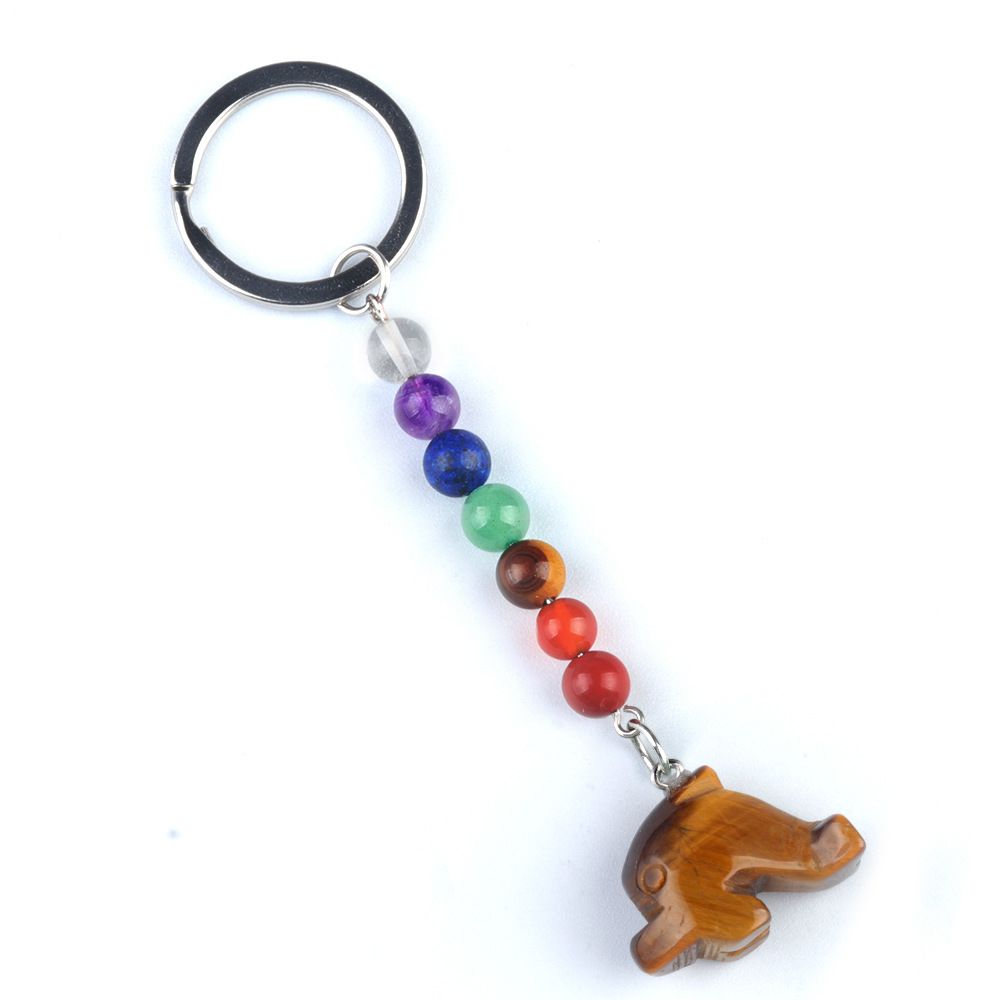 1957-Chaveiro de golfinho de pedra de cristal colorido, pingente de jóias de chakra, pingente de chaveiro de animal pequeno