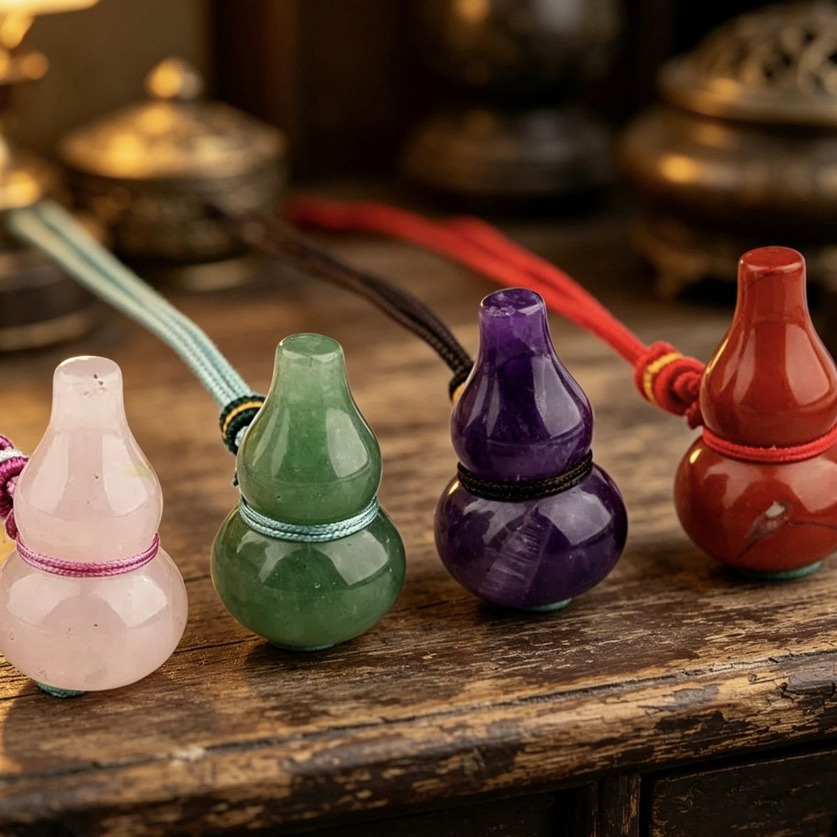 Colar de corda de cabaça de cristal natural roxo rosa e branco esculpido à mão pingente de pedra semipreciosa