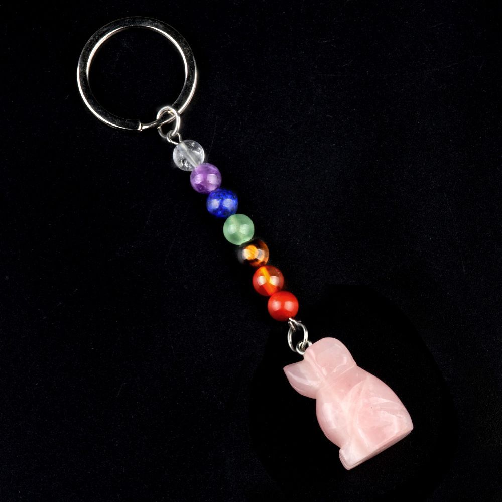 1958-Chaveiro de cachorro de pedra de cristal colorido, pingente de jóias de chakra, pingente de chaveiro de animal pequeno