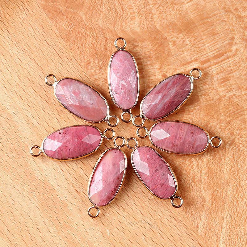 1636-Cristal Natural Oval Corte Duplo Pingente De Buraco Duplo Diy Acessórios Colar Brincos Acessórios Conector