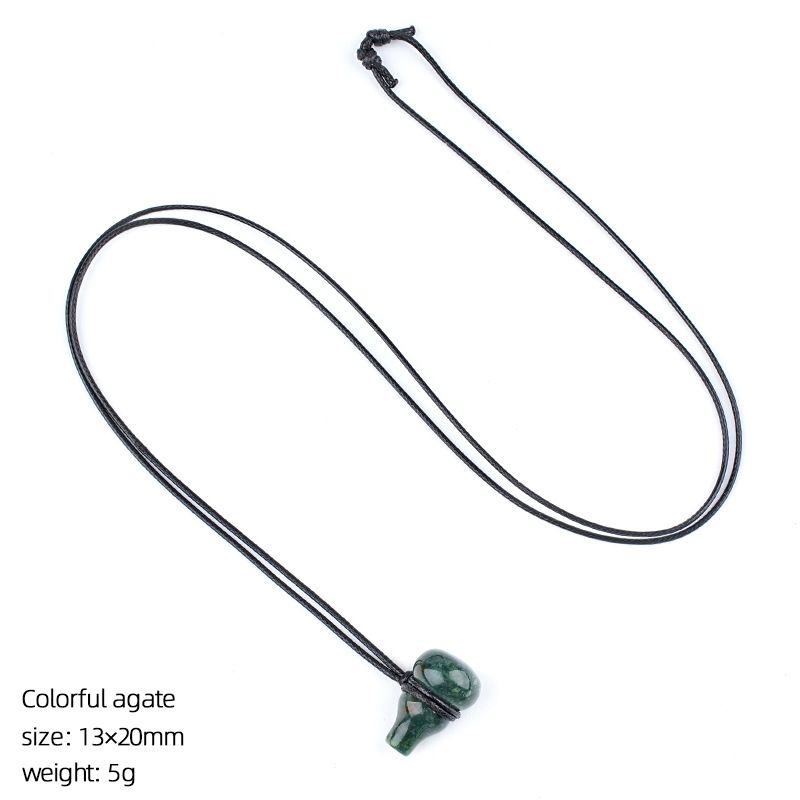 Colar de cabaça de cristal natural estilo chinês corrente de suéter trançado à mão ajustável pedra semipreciosa pingente de cabaça gravada