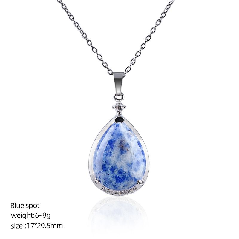Pingente de gota de água de cristal natural popular com corrente de clavícula incrustada de cobre diamante colar de gota de água de ametista natural