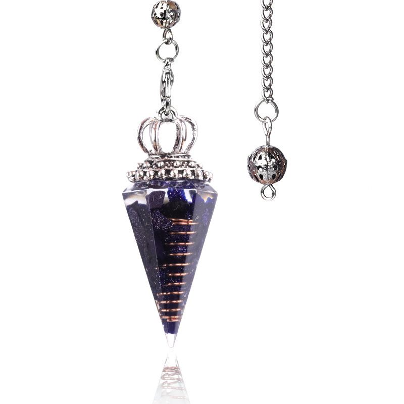1645-Pêndulo de alma, pêndulo de resina de cascalho cristal, pêndulo de chakra cônico hexagonal