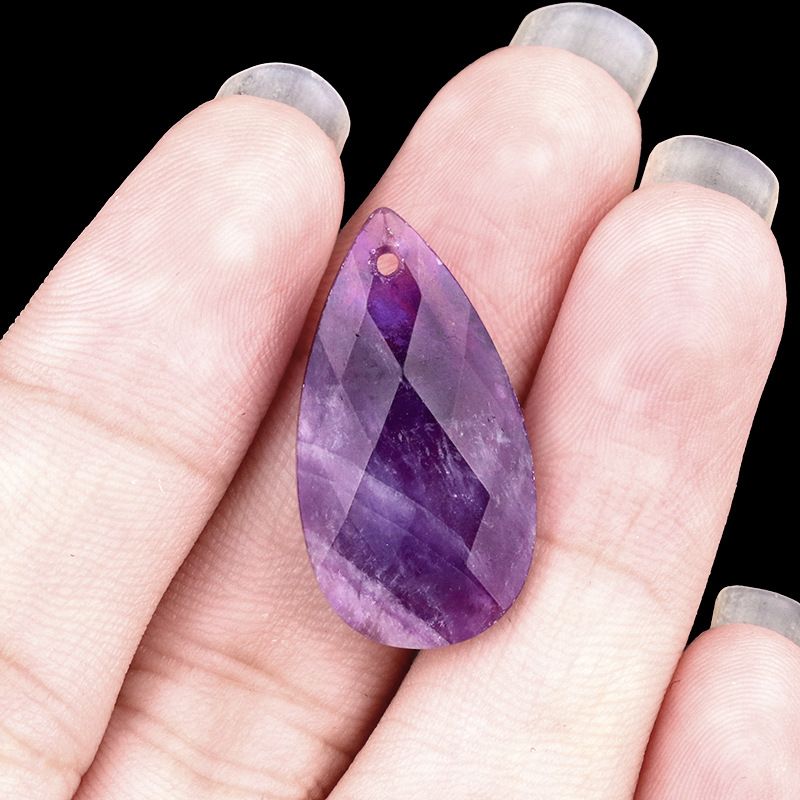 2062-Natural pó cristal ametista gota de água corte rosto DIY colar brincos pingente jóias pingente acessórios
