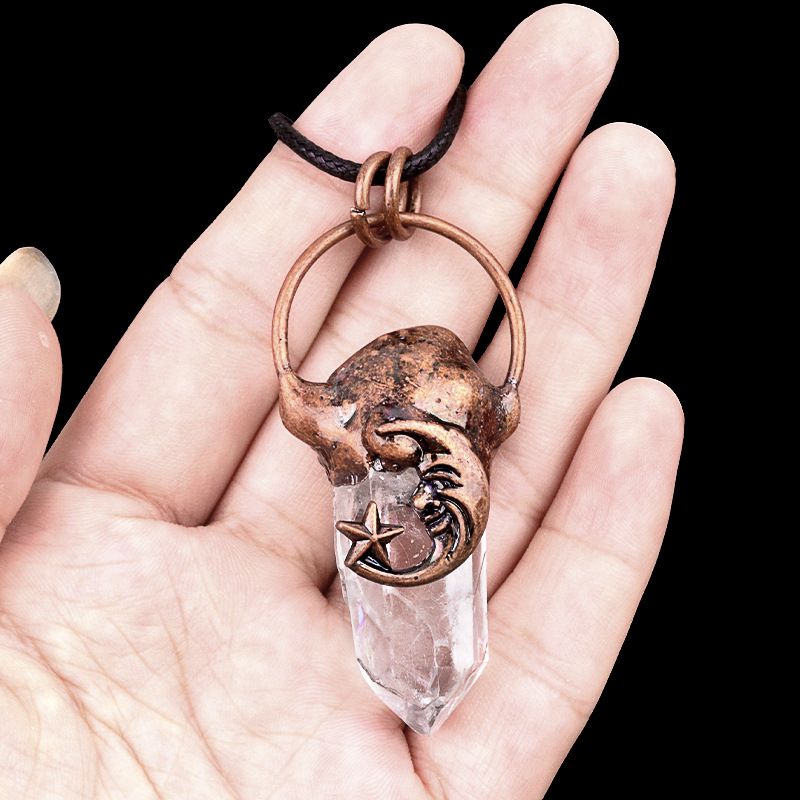 2028-Pingente de soldagem retrô de estrela de pilar de cristal branco, colar de pilar de cristal DIY pingente de jóias para casa