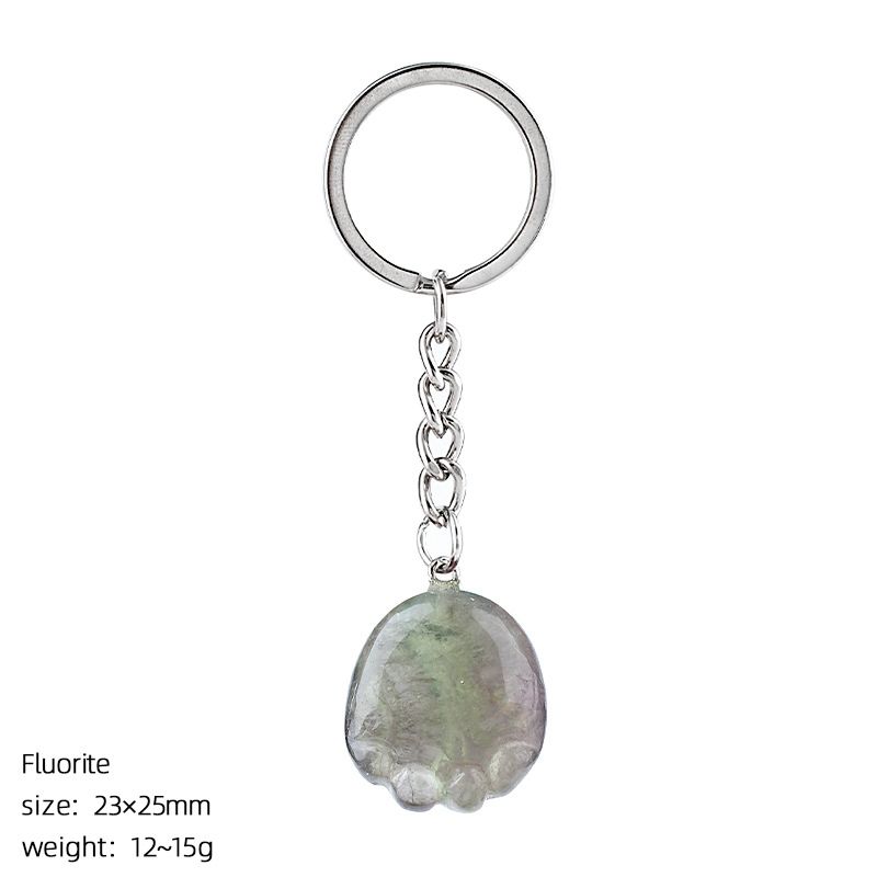 Pé de cristal natural chaveiro DIY saco de roupas bonito gravura decorativa semi-preciosa gato garra pingente