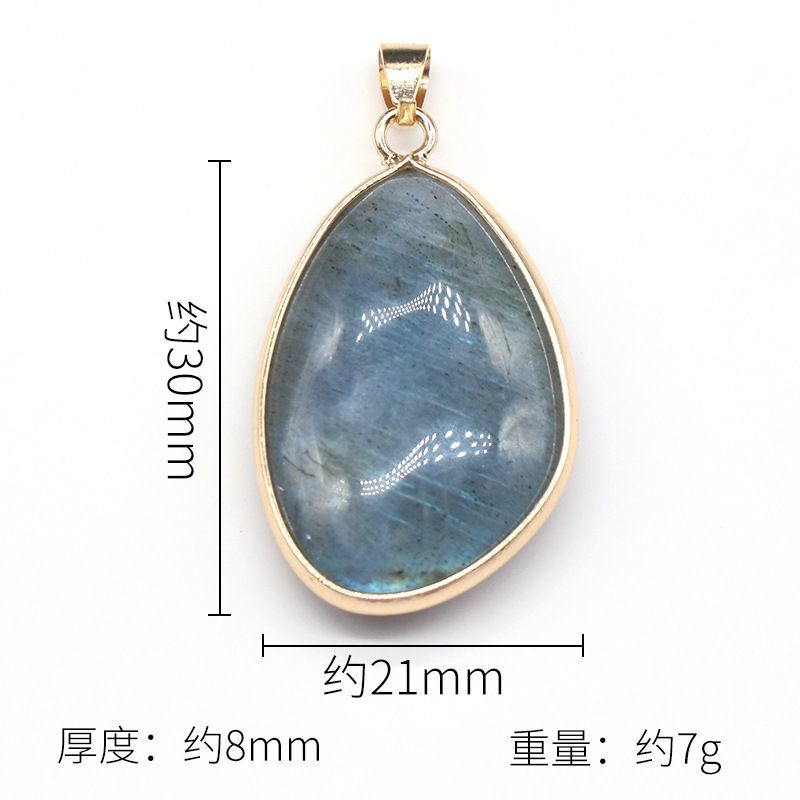1318-Labradorite pingente de bainha de pedra alongada natural cinza irregular colar de brilho azul